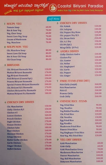 Coastal Biryani Paradise menu 