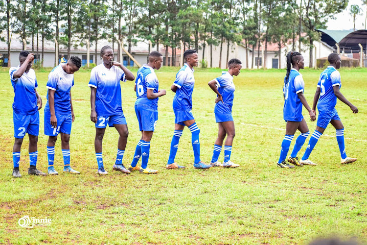 Bunyore Starlets players heading to the pitch against Thika Queens last weekend.