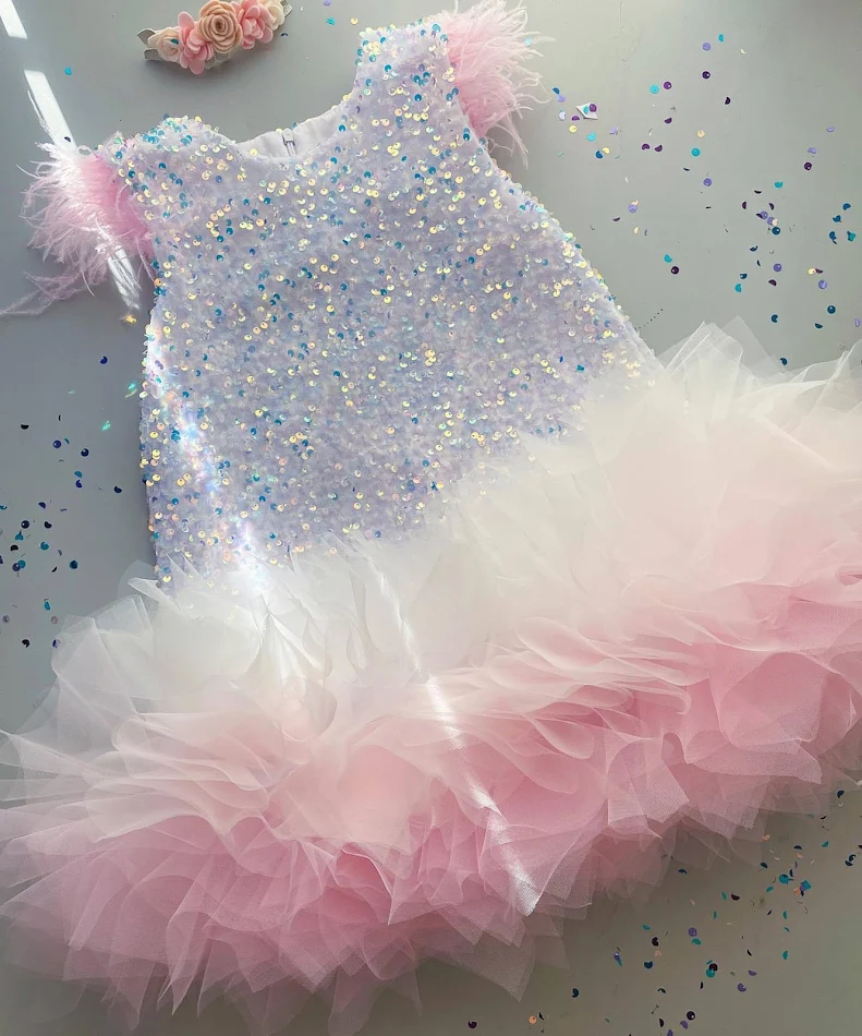 Kinderjurk met pailletten, veelkleurig, gelaagde rok, ideaal voor meisjes, perfect voor feestjes, dansen en speciale gelegenheden. Schitterend!