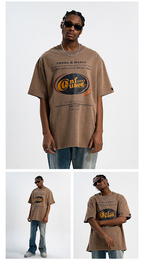 Title 4, Retro Washed Text Printed Off-shoulder Loose Co...