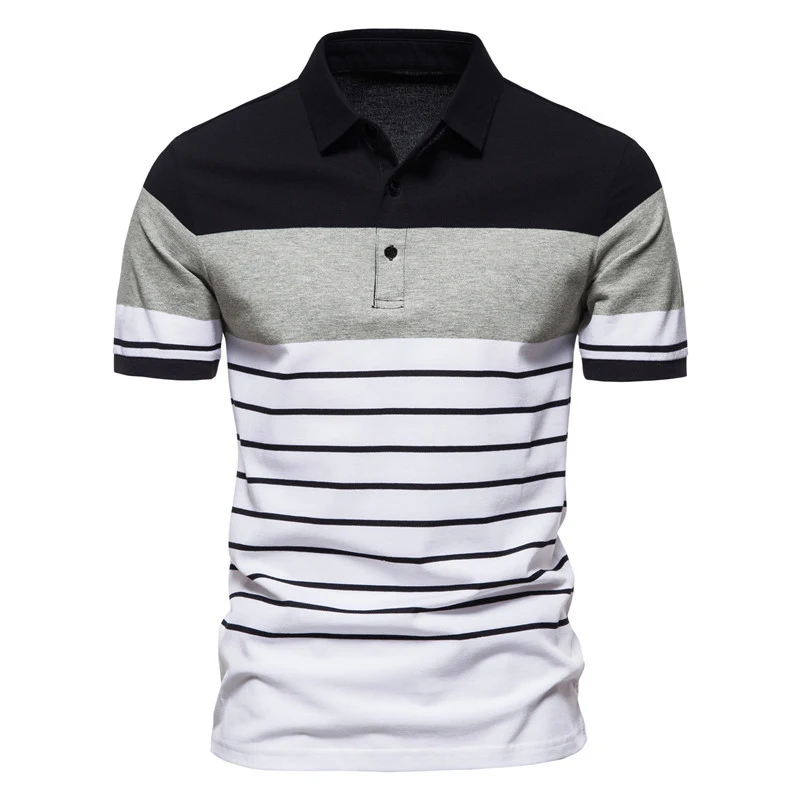 Sommer Herren Polo Shirt mit Streifen Kontrastfarben Europäisch Amerikanischer Stil Kurzarm Kragen Ideal Mode
