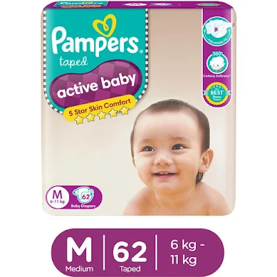 Pampers Active Baby Medium (6-11 Kg) - 62 Diapers - 62 pcs