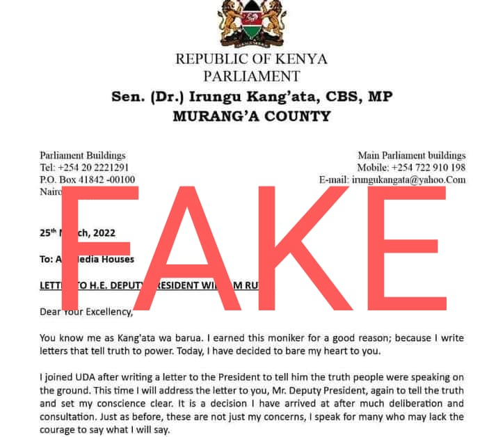 The letter is fake and did not originate from the MP.