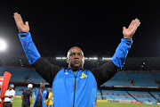 Pitso Mosimane greets fans during the Absa Premiership match between Mamelodi Sundowns and Platinum Stars at Loftus Versfeld Stadium on January 20, 2018 in Pretoria.