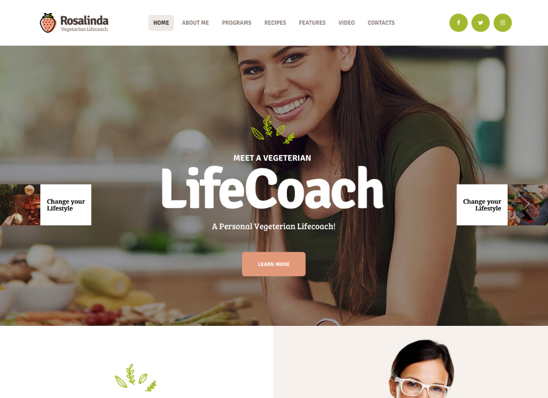 Rosalinda |  Health Coach e Blog de Estilo de Vida Vegetariano Tema WordPress