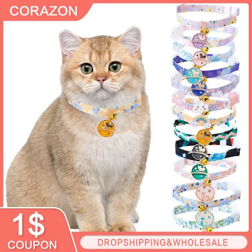 S-M Velvet Bronzing Star Adjustable Necklace For Cats Puppy Safety Buckle Anti-choking Sky Collar Chic Pets Supplies Acc