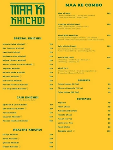 Mba Khichdi menu 