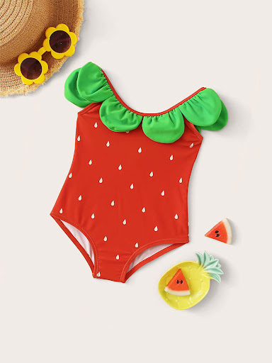 Title 6, Cute strawberry one-piece swimsuit for girls. P...