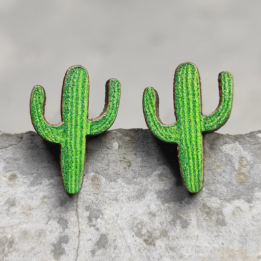 Title 6, Wooden Cactus Stud Earrings Ethnic Style Leopar...