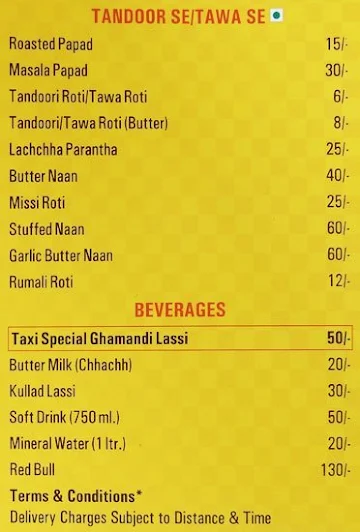 Taxi Chick-Inn menu 