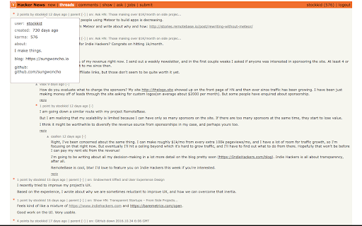 Hacker News Hover Profile