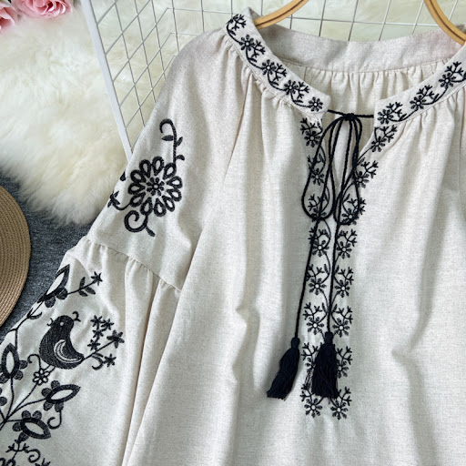 Title 6, Womens Ethnic Embroidery Lace-up Tassel Top Ro...