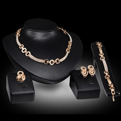Title 5, 18K Gold Bridal Necklace and Earrings Jewelry S...