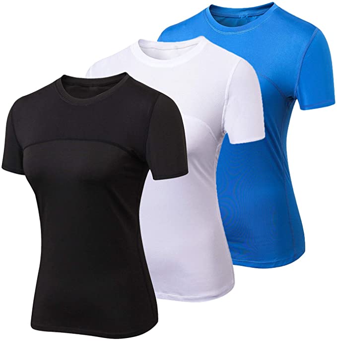 Women Workout Shirt Dry Fit Short Sleeve Sport Compression Tops Moisture Wicking Athletic T-Shirts