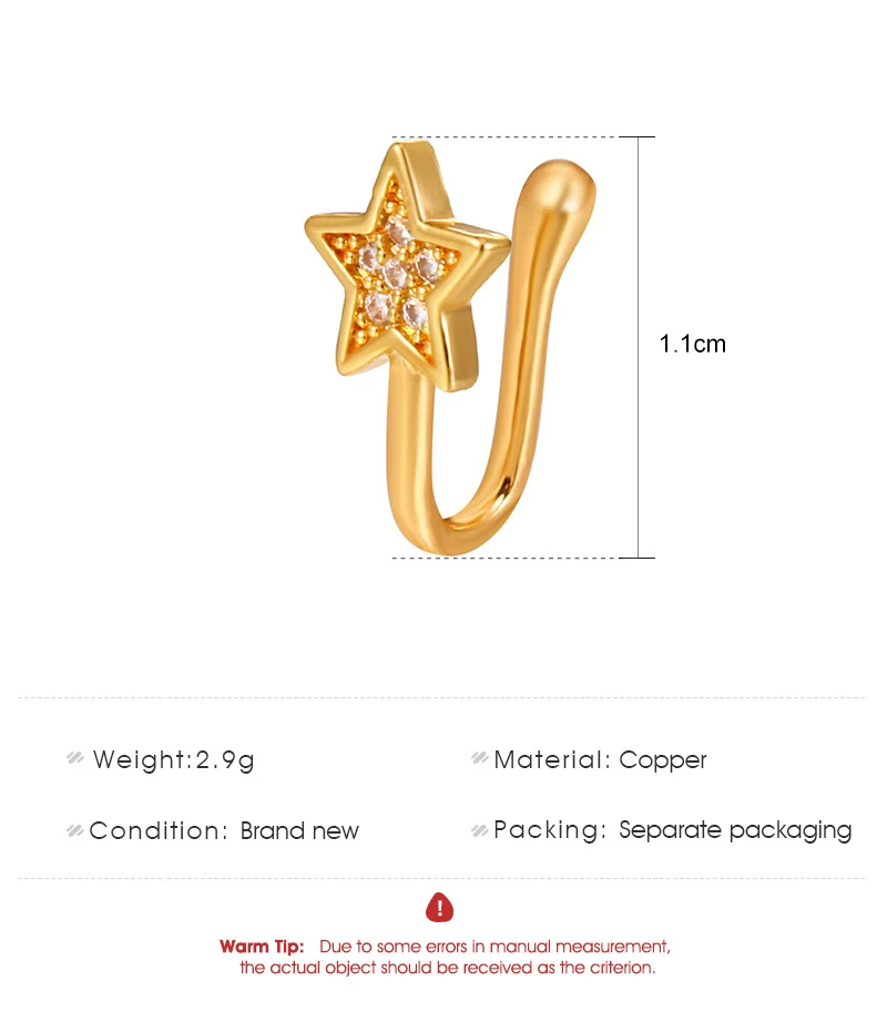 Title 1, Kupfer eingelegter Zirkon Stern Fake Nasennagel...