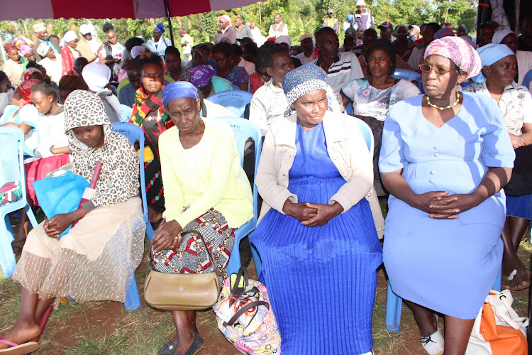 Women at Kimorori grounds in Kenol, Maragua constituency, during a meeting with Murang'a Woman Representative Sabina Chege on May 16, 2022.