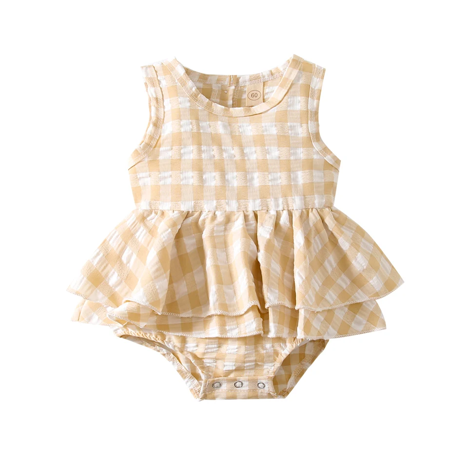 Vestido de bebé a cuadros sin mangas para niña de verano, suave y transpirable para mantener a tu pequeña fresca y cómoda.