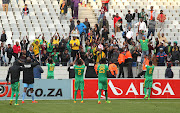 Baroka FC celebrating during the Absa Premiership match against  Ajax Cape Town at Cape Town Stadium on May 27, 2017 in Cape Town, South Africa. (Photo by