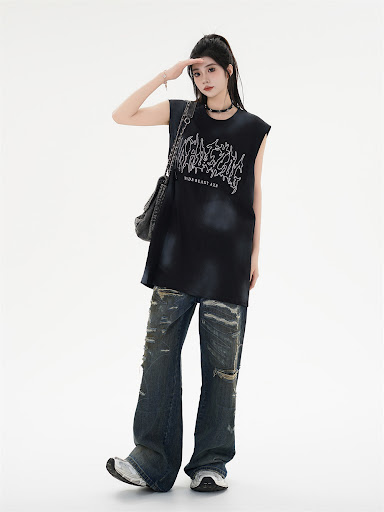 Title 36, Punk Inkjet Distressed Dirty Vest For Women