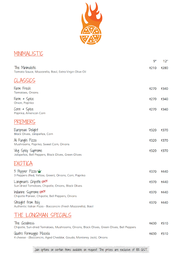 Longman's Pizza menu 