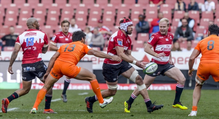 Captain Warren Whiteley of the Lions with possession during the Super Rugby quarter final match between Emirates Lions and Jaguares at Emirates Airline Park on July 21, 2018 in Johannesburg, South Africa.