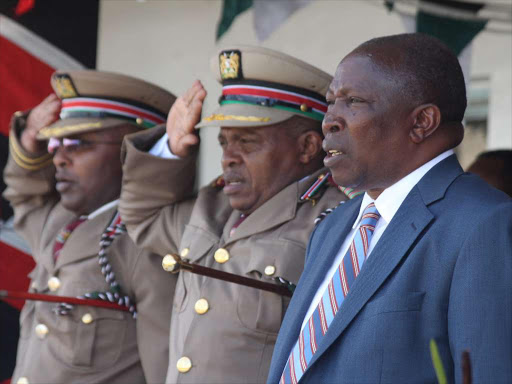 Nairobi deputy county commissioner Ibrahim Abdi, county Commissioner Godfrey Kigochi and Starehe MP Maina Kamanda in the Pumwani Grounds on Wednesday / COLLINS KWEYU