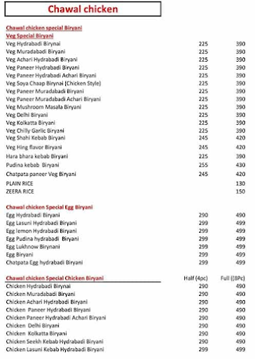 Chawal Chicken menu 