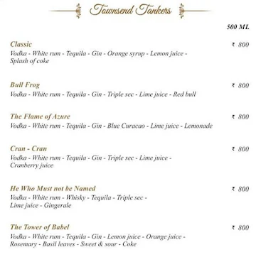 Townsend Kitchen | Bar menu 