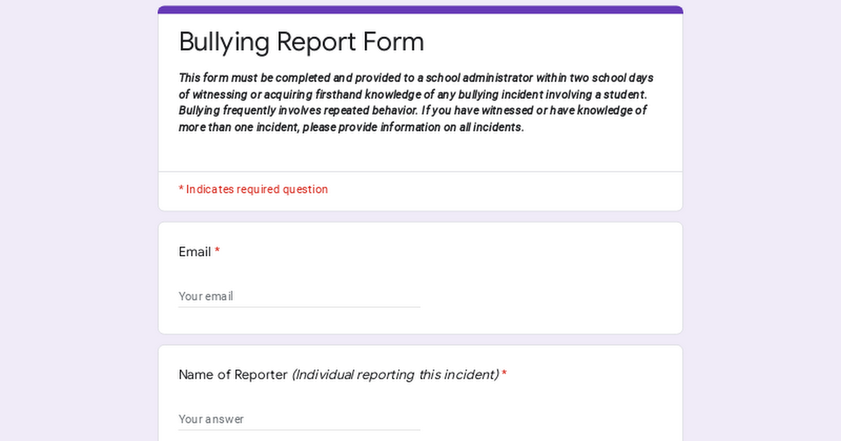 Bullying Report Form