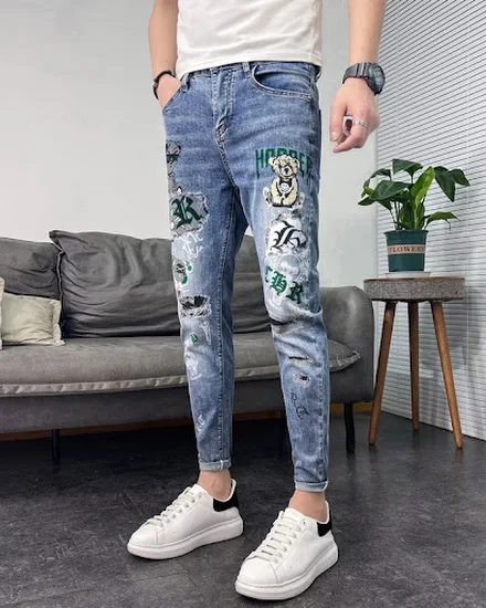 New Korean Summer Stylish Luxury Men's Classic Jeans with... - 1