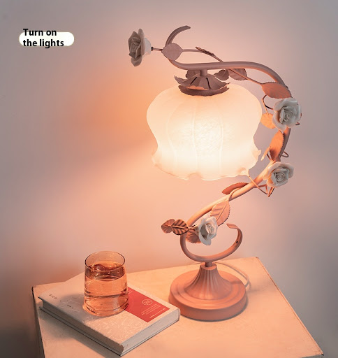 Title 5, Flower American Countryside Style Bedside Lamp,...