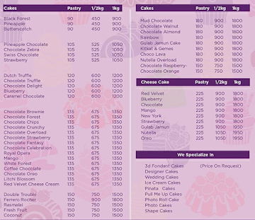 Lavender Cakes And Bakers menu 