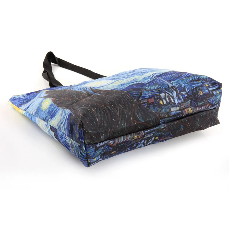 Van Gogh kunstwerk schoudertas voor jongeren, rits, groene kleur, bedrukt ontwerp, ideaal voor winkelen en dagelijks gebruik, stijlvol.