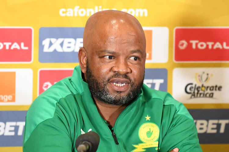 Mamelodi Sundowns coach Manqoba Mngqithi at the Caf Champions League match against TP Mazembe at Loftus Versfeld in Pretoria on March 16, 2021.