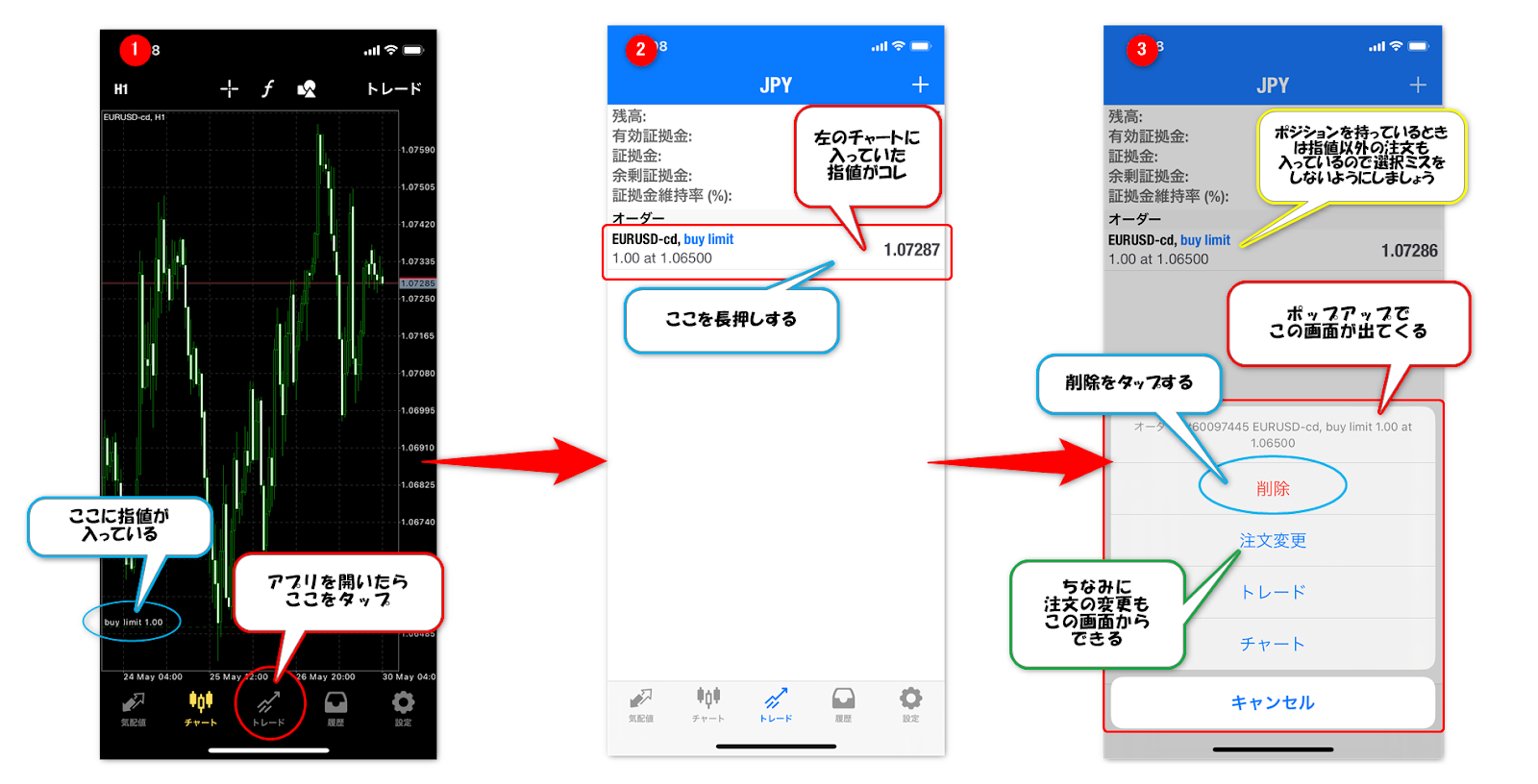 スマホアプリの注文取り消し方法