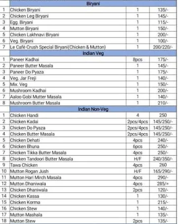 Le Cafe Crush menu 