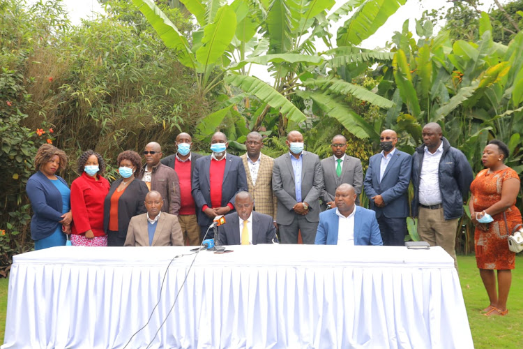 Governor Joseph ole Lenku at a press conference in Kajiado when he announced changes in licensing of bars and restaurants.