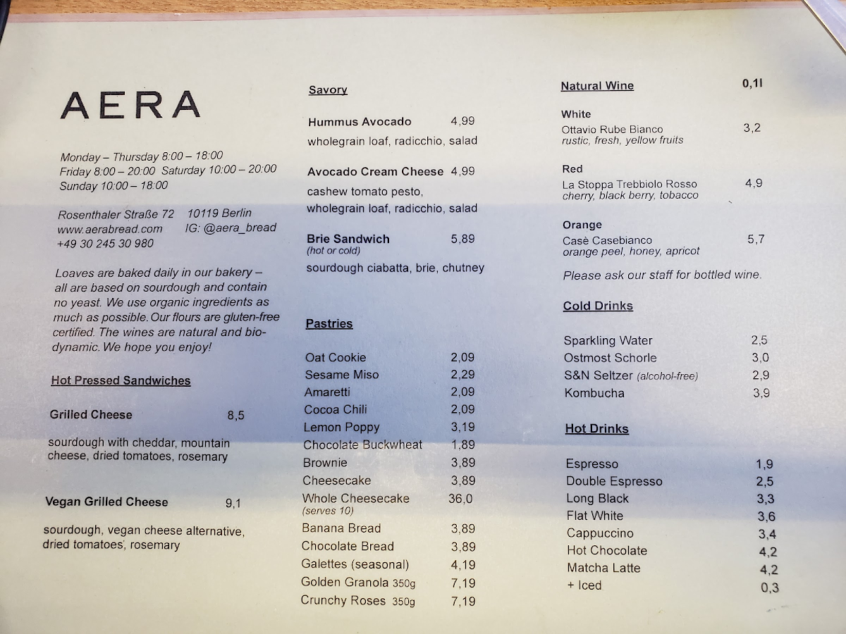 Menu as of May 9 2023