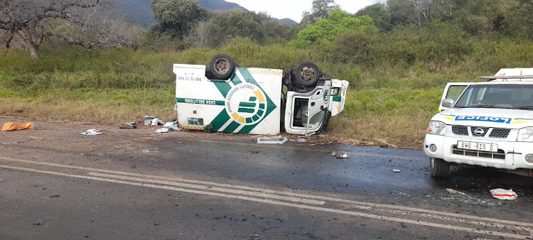 Police at the scene of a cash-in-transit robbery near Malelane, Mpumalanga, on Friday morning. Four suspects were arrested.