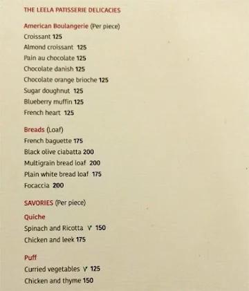 The Leela Patisserie menu 