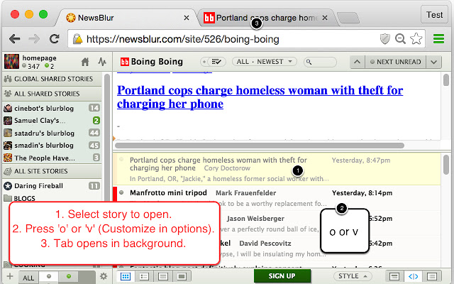 Background Tab for NewsBlur chrome extension