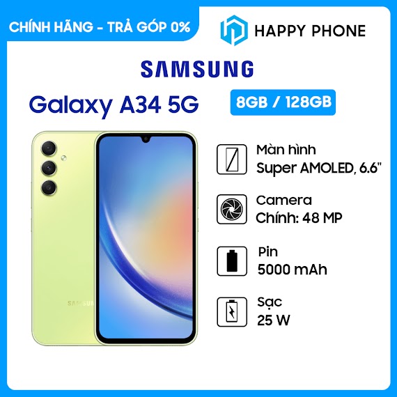 Điện Thoại Samsung Galaxy A34 5G (8Gb/128Gb) - Hàng Chính Hãng - Đã Kích Hoạt Bảo Hành Điện Tử