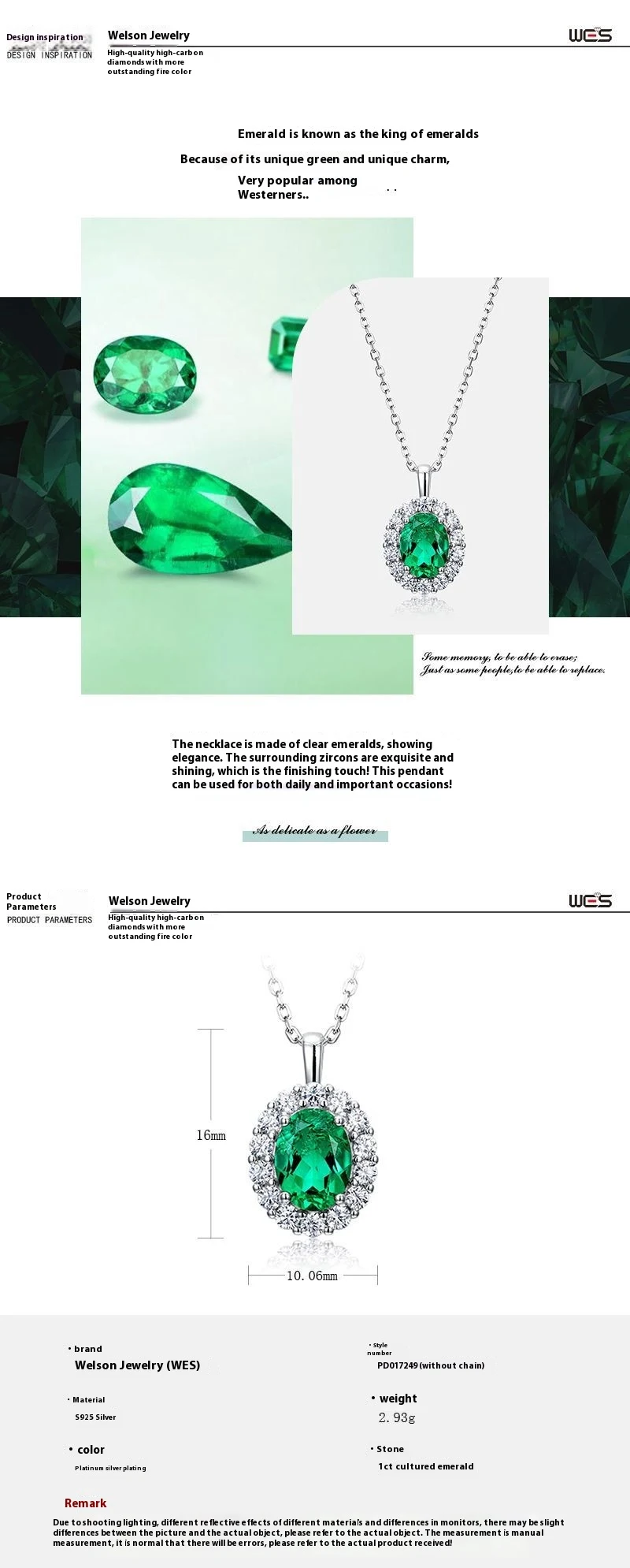 Title 6, Collier Pendentif Émeraude Argent S925 Style Ré...