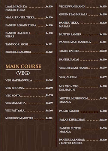 JAG's Corner menu 