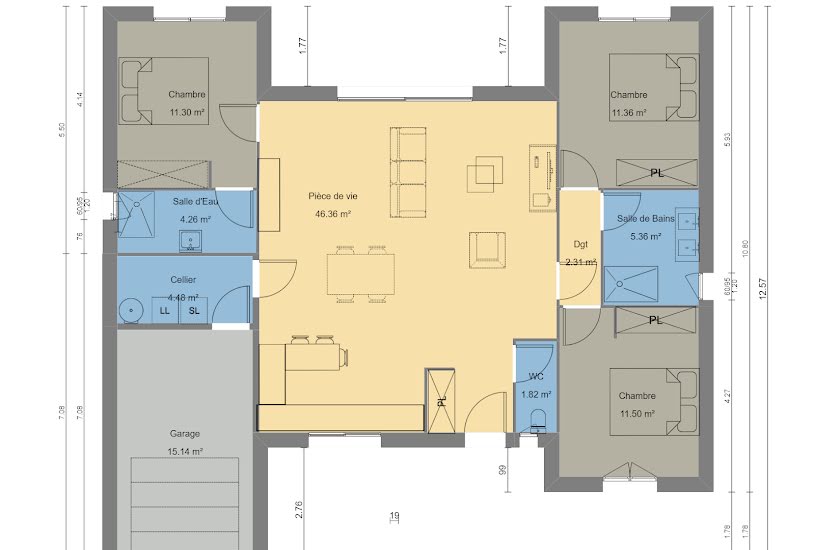  Vente Terrain + Maison - Terrain : 563m² - Maison : 99m² à Saint-Jean-de-Marsacq (40230) 