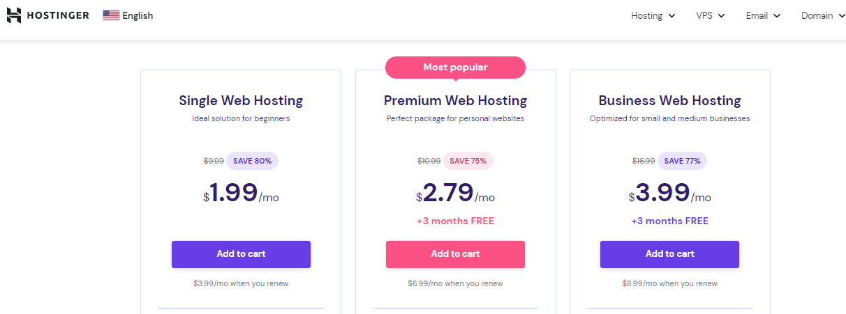 Hostinger plans and pricing