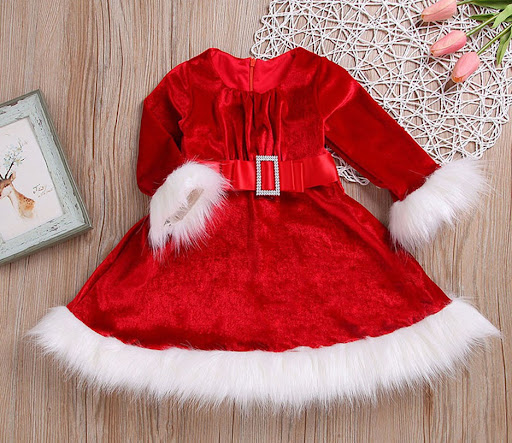 Title 2, Girls Long Sleeve Velvet Princess Santa Christm...