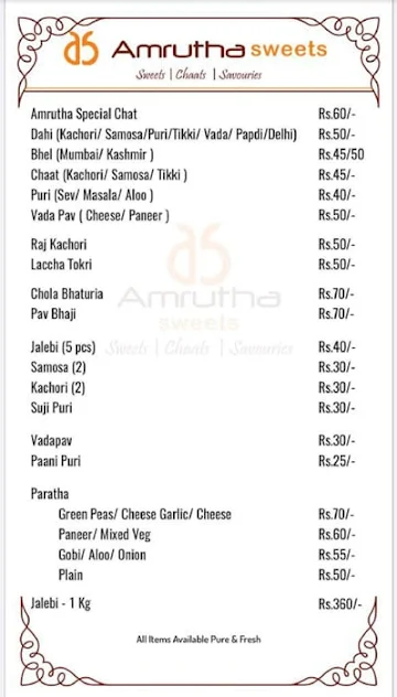 Amrutha Sweets menu 