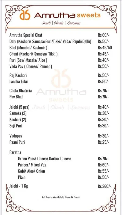 Amrutha Sweets menu 