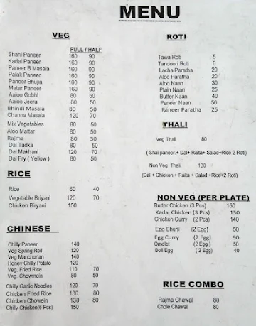 Raju Dhaba menu 